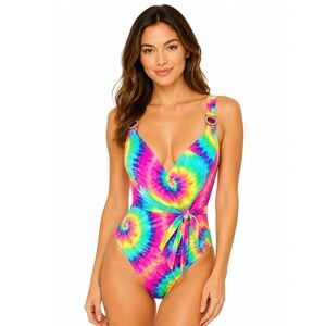 *NWT* Moda Minx Tie Dye One Piece Swimsuit Women Medium Rhinestone Halter